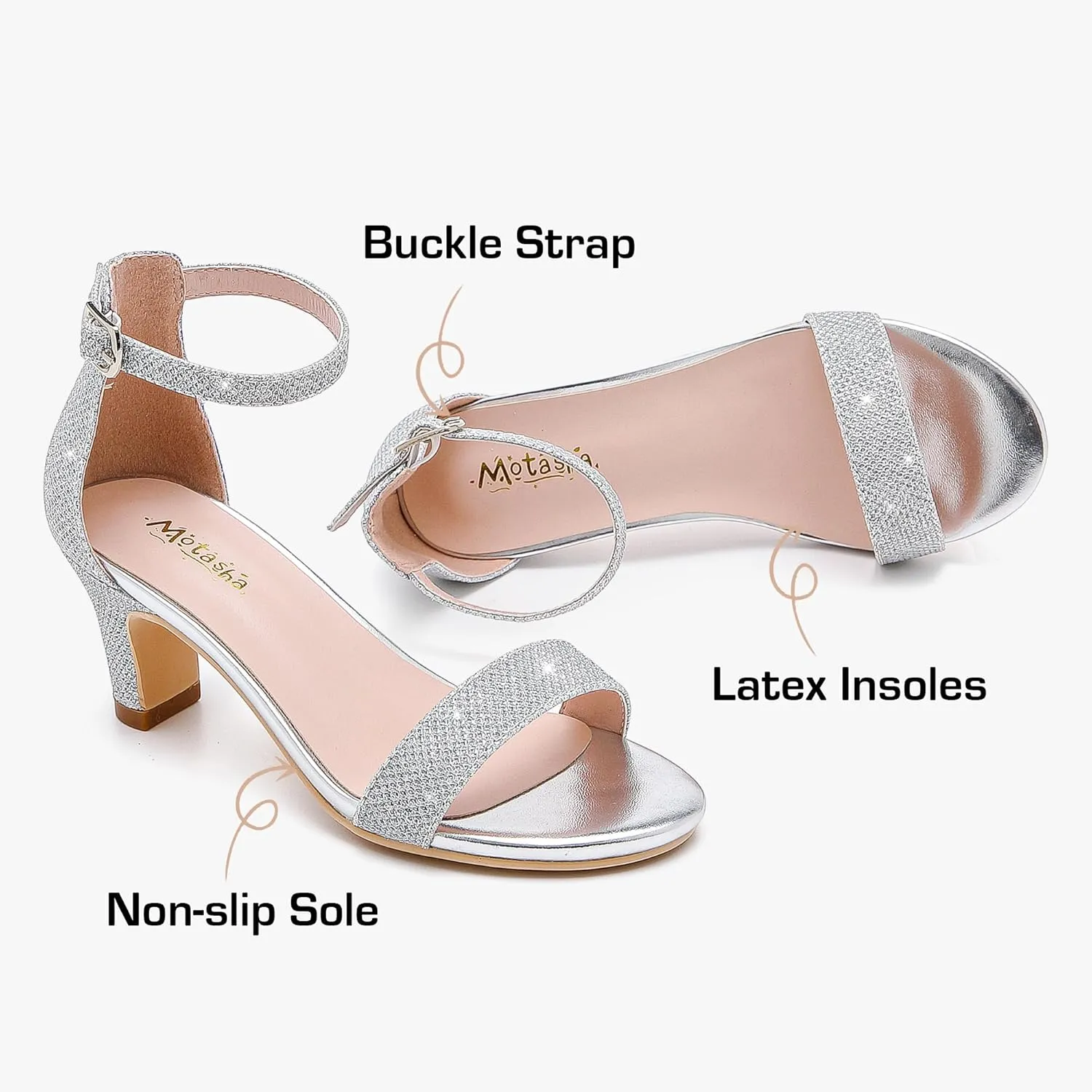 Girls Heel Sandals Open Toe Ankle Strap Flower Girl Dress Pump Sandals Wedding Party for Little Big Kid