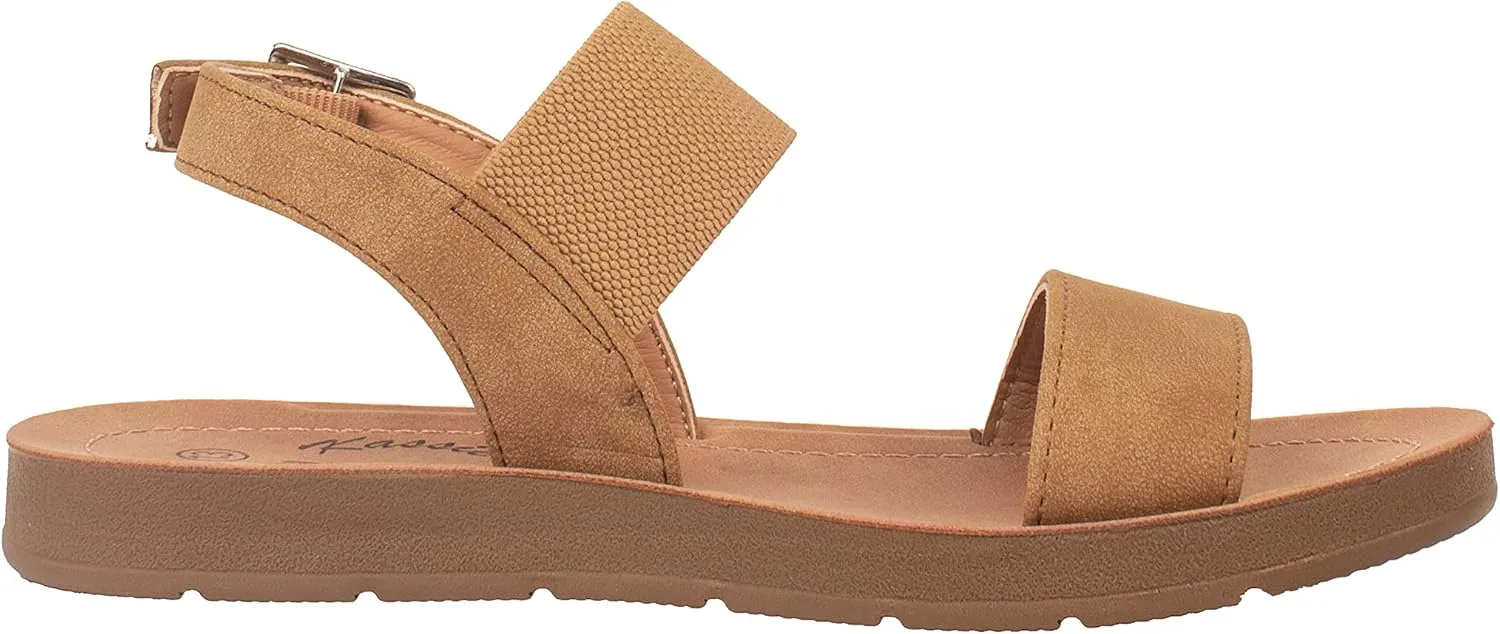 Girls Sandals Casual Open Toe Single Band with Elastic Ankle Strap Buckle Fashion Slide Flats RAIN-2