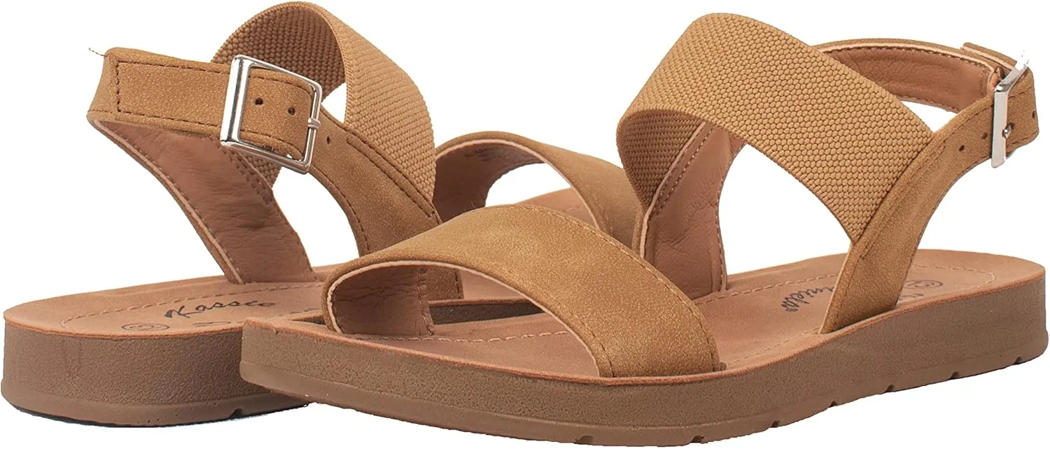 Girls Sandals Casual Open Toe Single Band with Elastic Ankle Strap Buckle Fashion Slide Flats RAIN-2