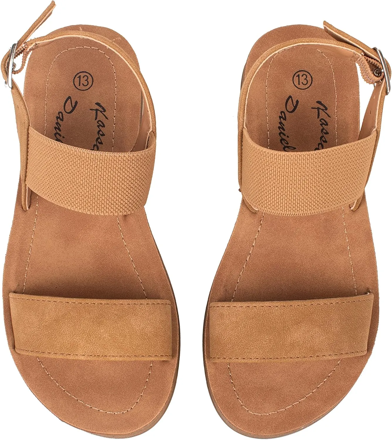 Girls Sandals Casual Open Toe Single Band with Elastic Ankle Strap Buckle Fashion Slide Flats RAIN-2