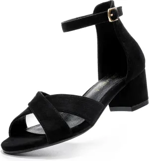 Girls Sandals Open Toe High Heels Fancy Dress Shoes Ankle Strap Chunky Block Heels Flower Girls Wedding Party Dressy Shoes for Toddler Little Big Kids
