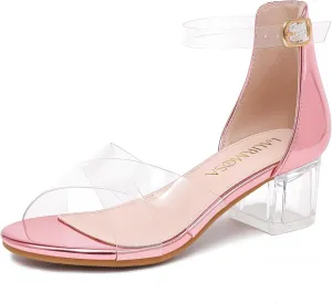 Girls Sandals Open Toe High Heels Fancy Dress Shoes Ankle Strap Chunky Block Heels Flower Girls Wedding Party Dressy Shoes for Toddler Little Big Kids