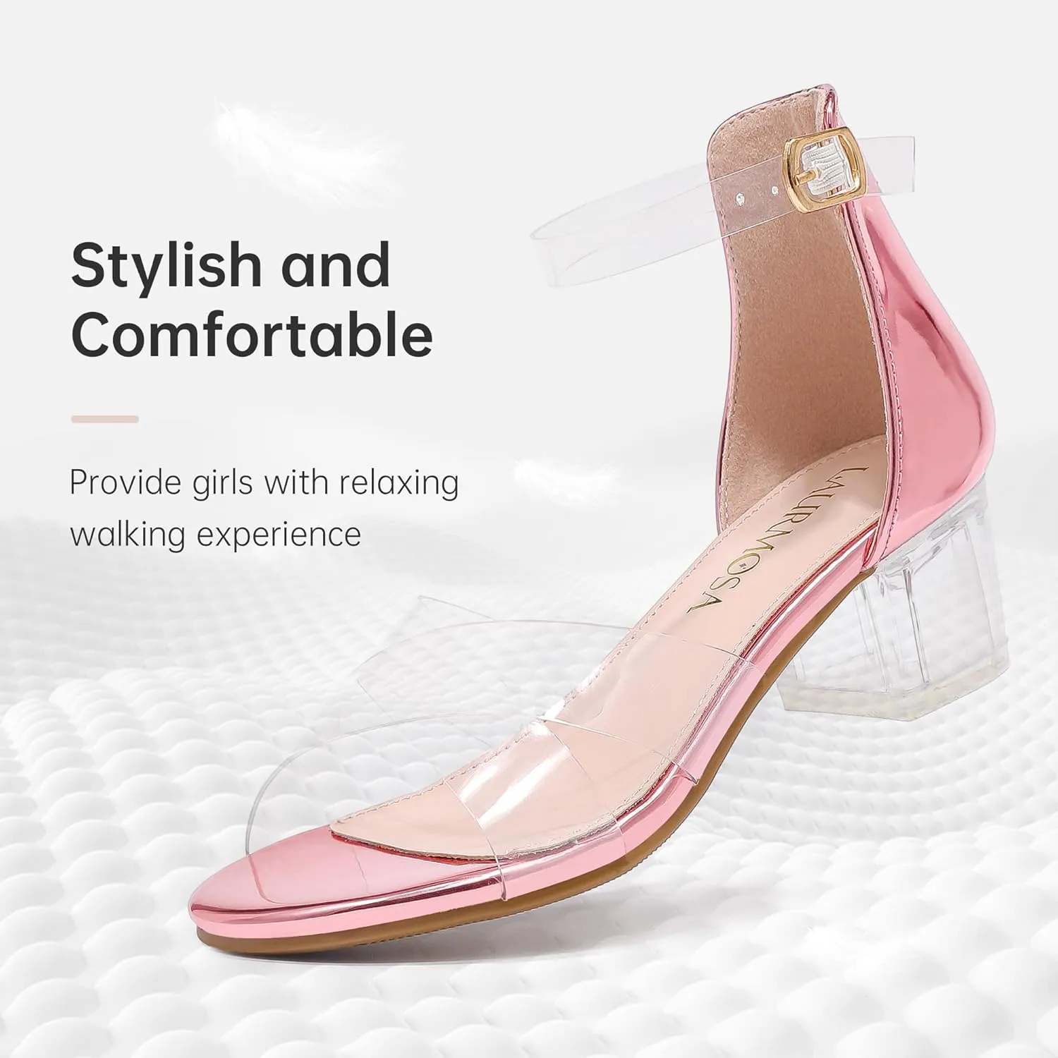 Girls Sandals Open Toe High Heels Fancy Dress Shoes Ankle Strap Chunky Block Heels Flower Girls Wedding Party Dressy Shoes for Toddler Little Big Kids