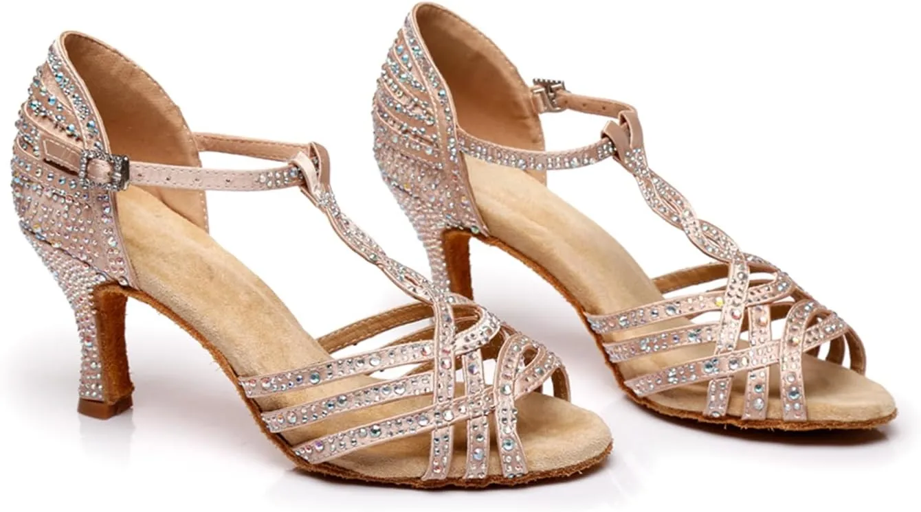 Glitter Dance Shoes for Women Rhinestones Ballroom Party Bridal Wedding Sandals