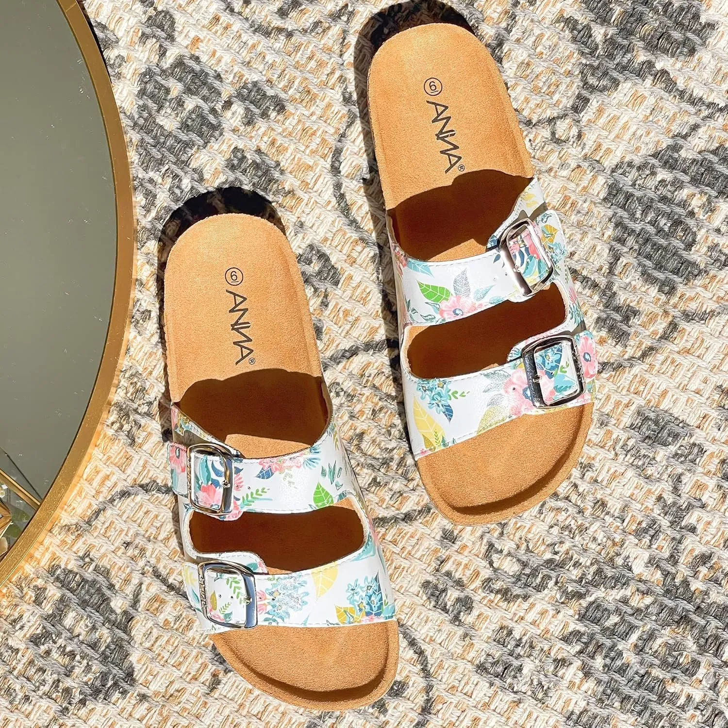 Glory Women's Slide Sandals Cork Footbed Double Buckle