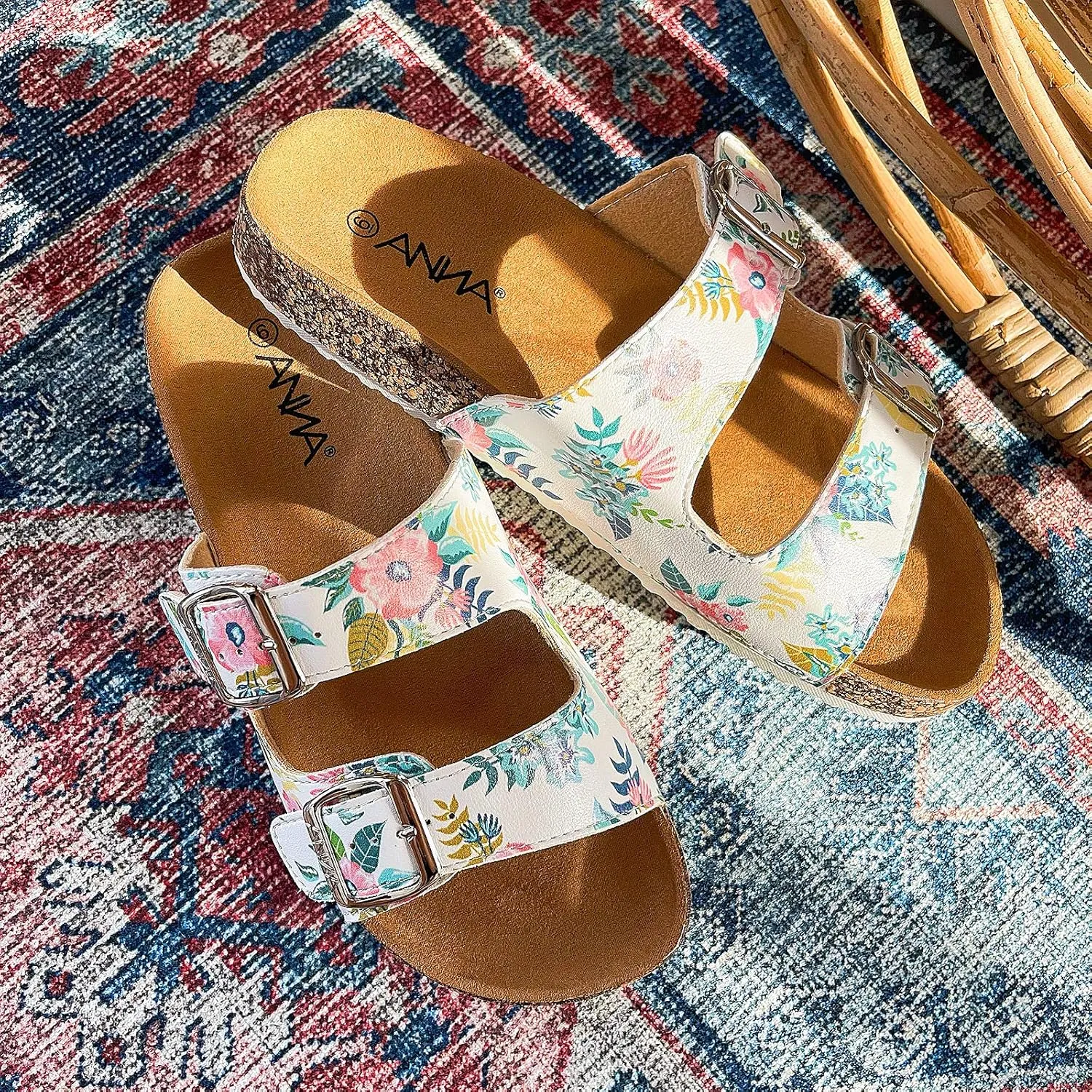 Glory Women's Slide Sandals Cork Footbed Double Buckle