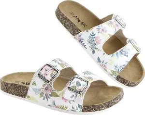Glory Women's Slide Sandals Cork Footbed Double Buckle