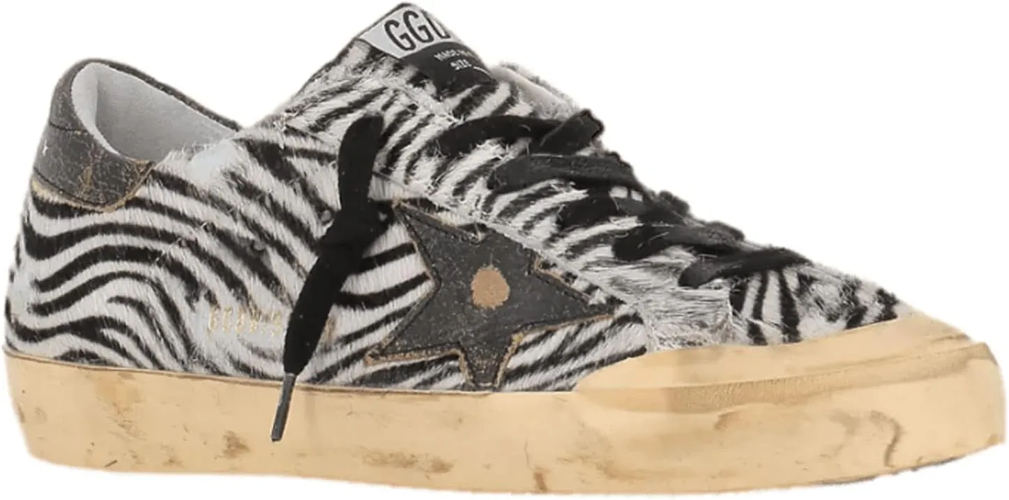 Golden Goose Super-Star Penstar Minizebra Horsy Upper Leather Star and Heel Womens Distressed Sneaker