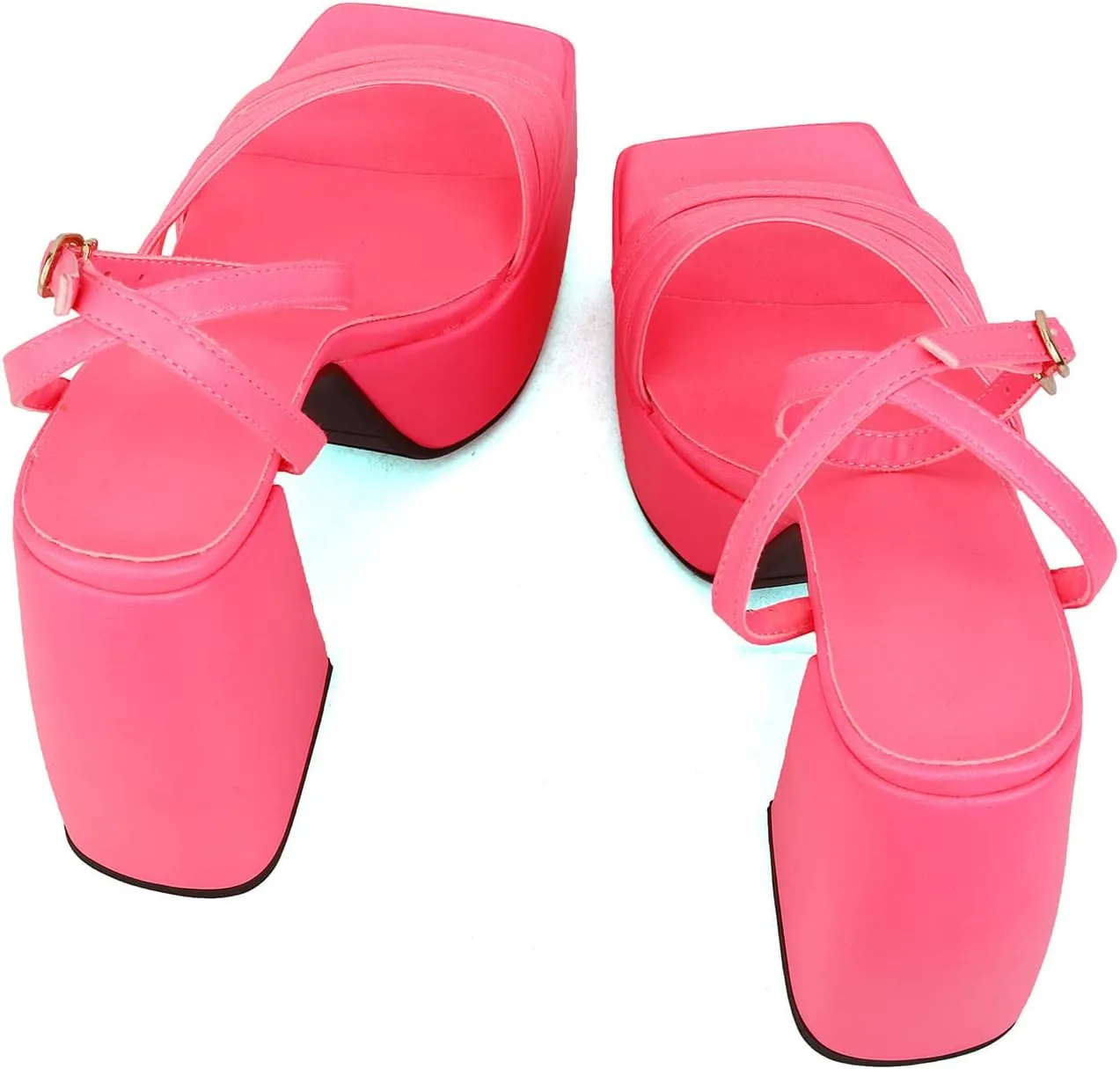 Goolita Summer Open Square Toe Chunky Platform Heels For Women Buckle Ankle Strap Heeled Sandals Slingback Dress Party Shoes