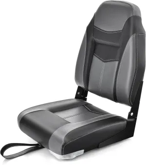 Goplus Low/High Back Boat Seats, Folding Boat Seat with Stainless Steel Screws & Aluminum Hinges, Thickened Sponge Padding, Waterproof Fishing Captain Boat Seats (1 Pack Dark Gray & Black)