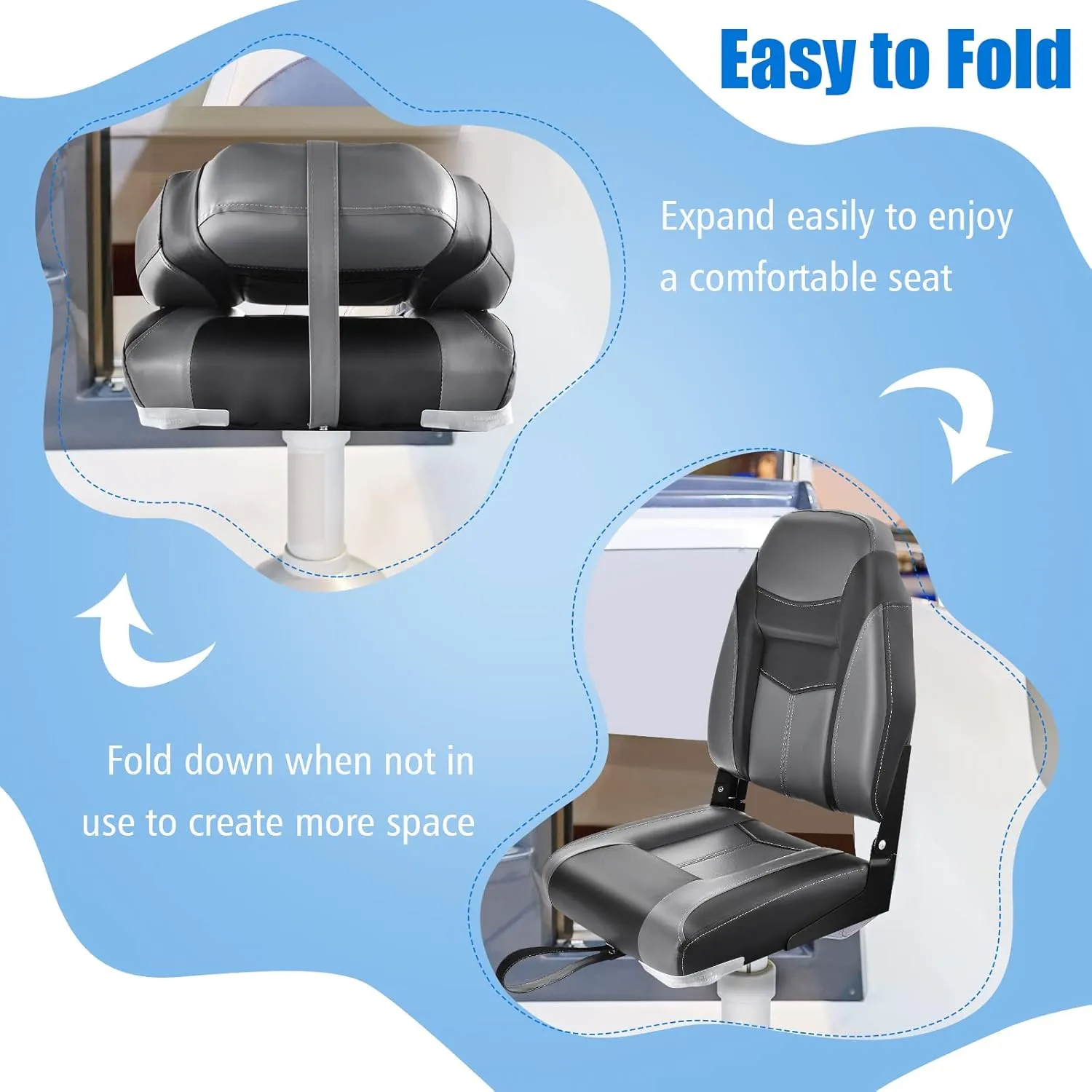 Goplus Low/High Back Boat Seats, Folding Boat Seat with Stainless Steel Screws & Aluminum Hinges, Thickened Sponge Padding, Waterproof Fishing Captain Boat Seats (1 Pack Dark Gray & Black)