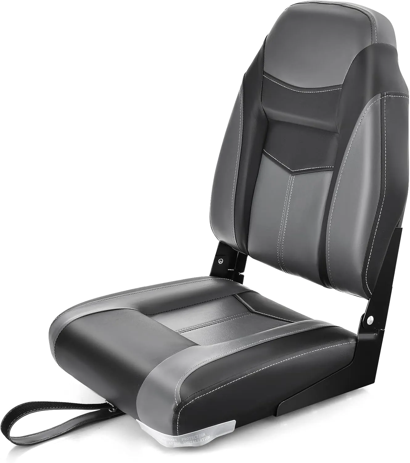 Goplus Low/High Back Boat Seats, Folding Boat Seat with Stainless Steel Screws & Aluminum Hinges, Thickened Sponge Padding, Waterproof Fishing Captain Boat Seats (1 Pack Dark Gray & Black)