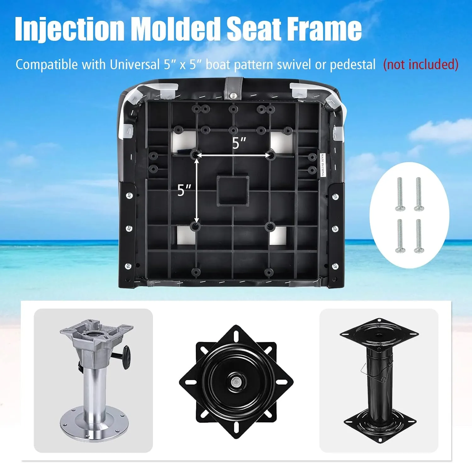 Goplus Low/High Back Boat Seats, Folding Boat Seat with Stainless Steel Screws & Aluminum Hinges, Thickened Sponge Padding, Waterproof Fishing Captain Boat Seats (1 Pack Dark Gray & Black)