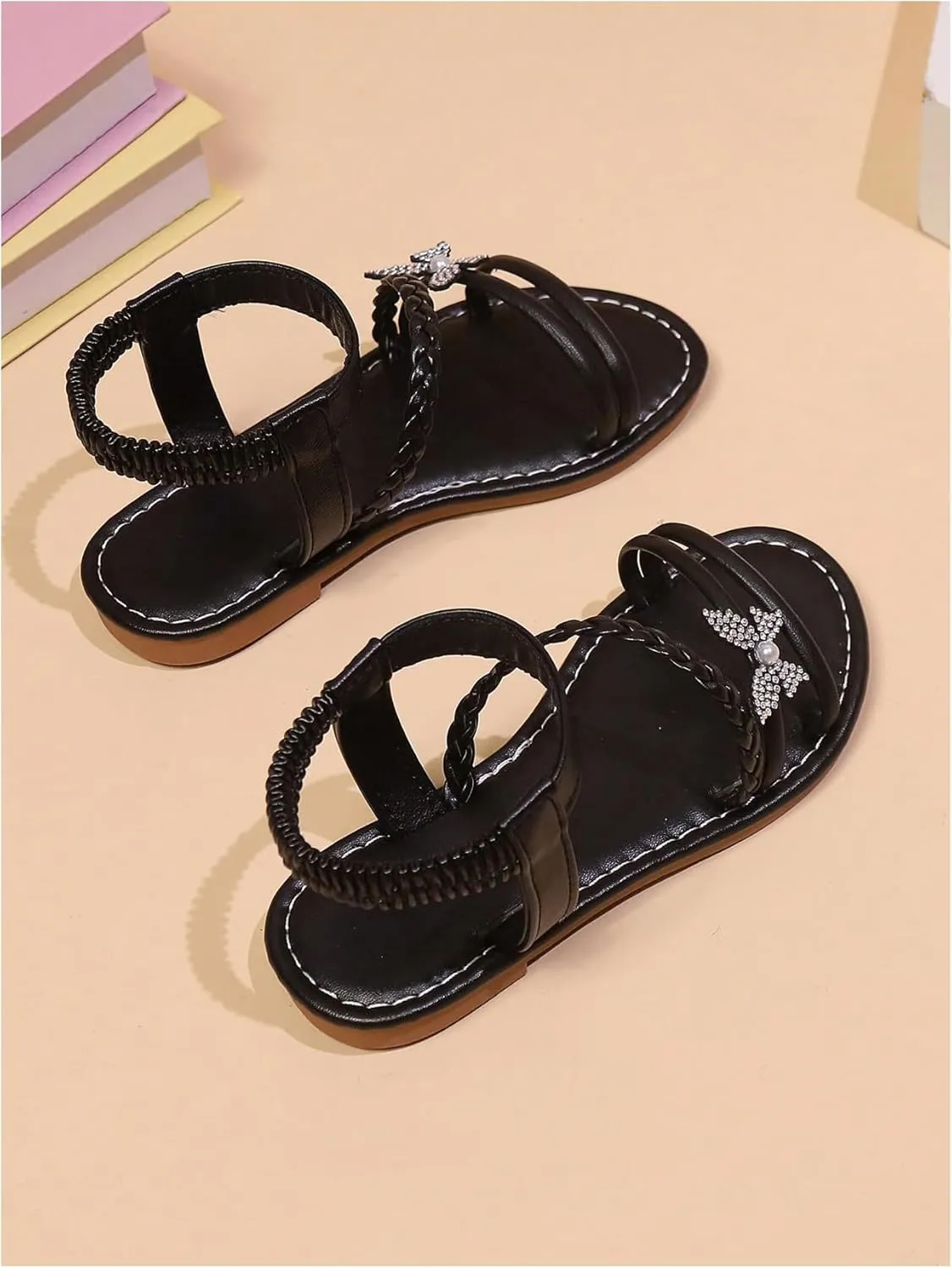 GORGLITTER Girl's Dress Sandals Strappy Glitter Butterfly Open Toe Sandals