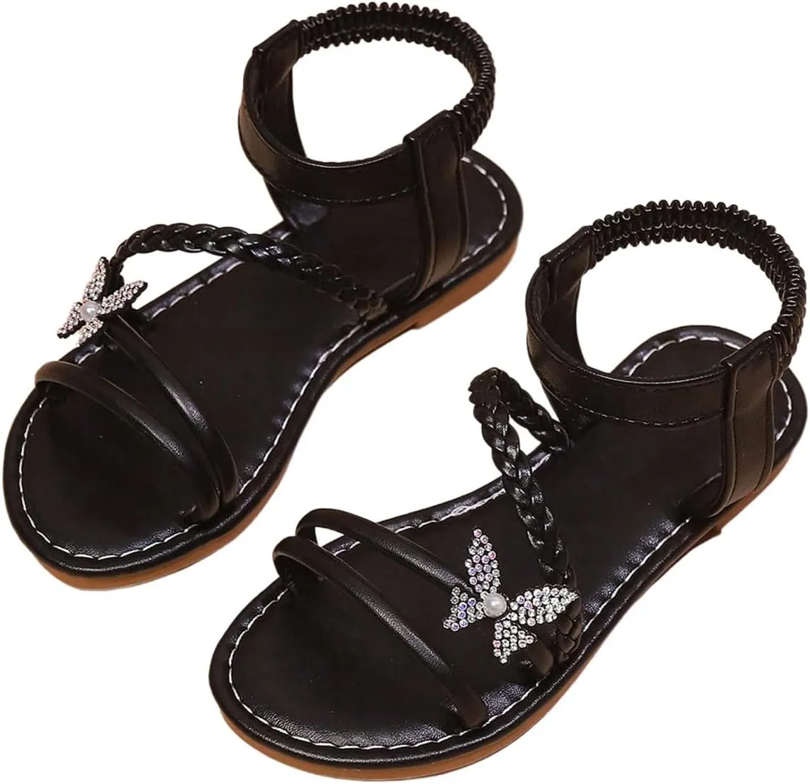 GORGLITTER Girl's Dress Sandals Strappy Glitter Butterfly Open Toe Sandals