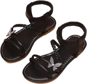 GORGLITTER Girl's Dress Sandals Strappy Glitter Butterfly Open Toe Sandals
