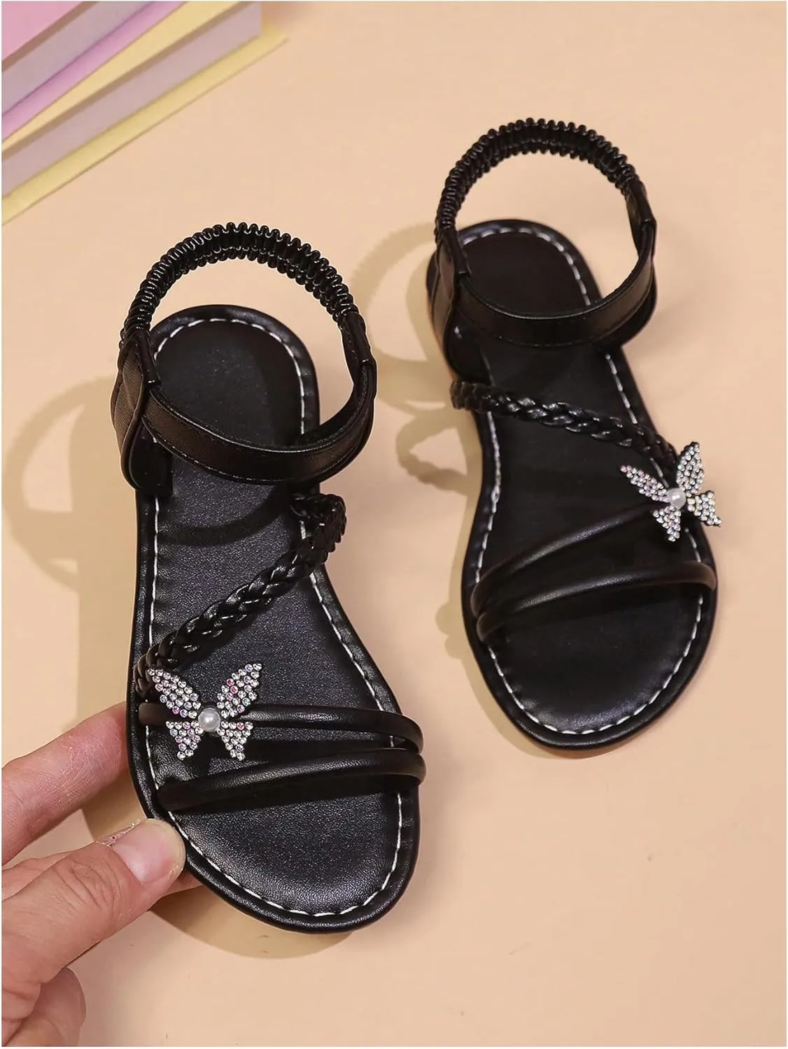 GORGLITTER Girl's Dress Sandals Strappy Glitter Butterfly Open Toe Sandals