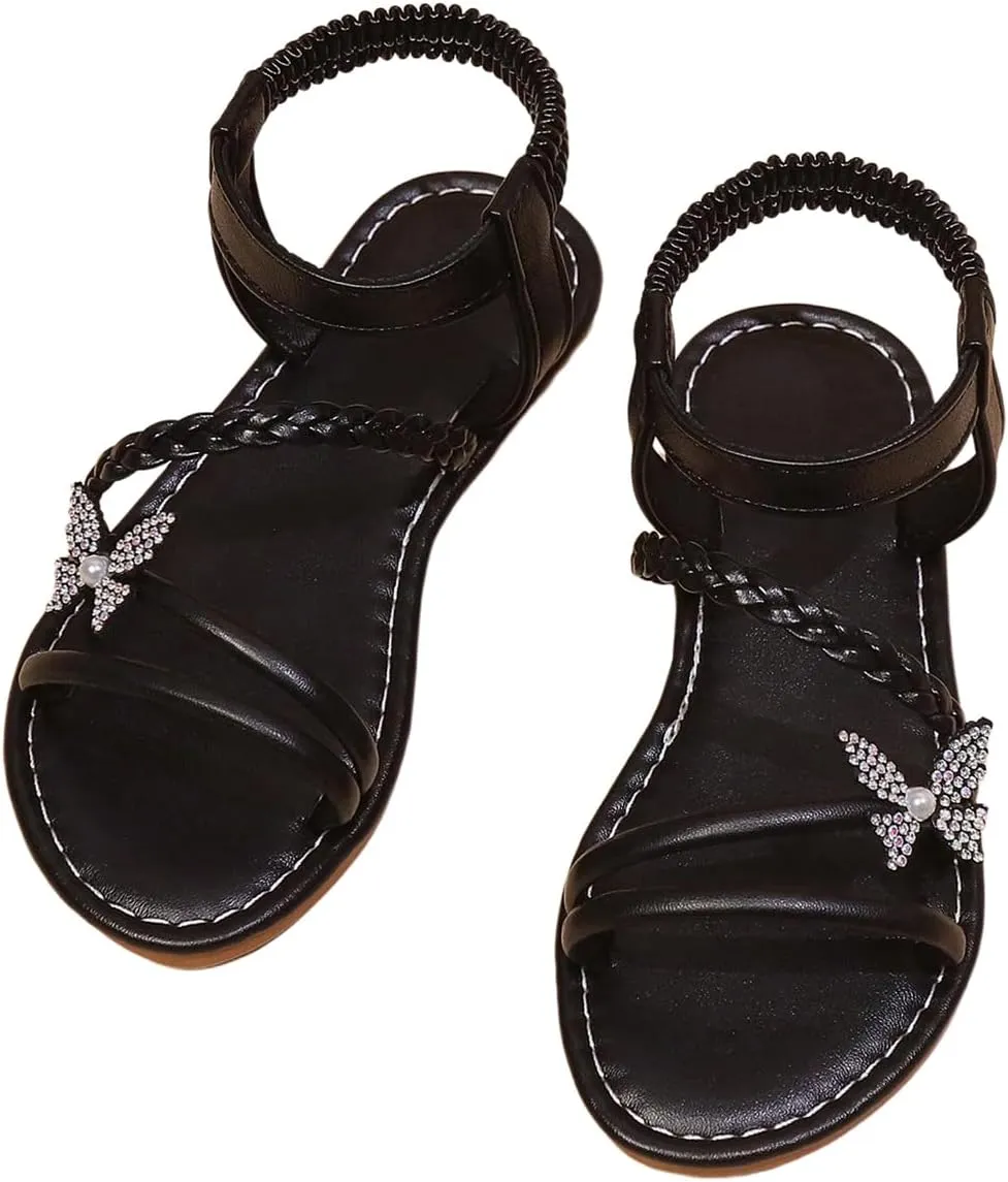 GORGLITTER Girl's Dress Sandals Strappy Glitter Butterfly Open Toe Sandals