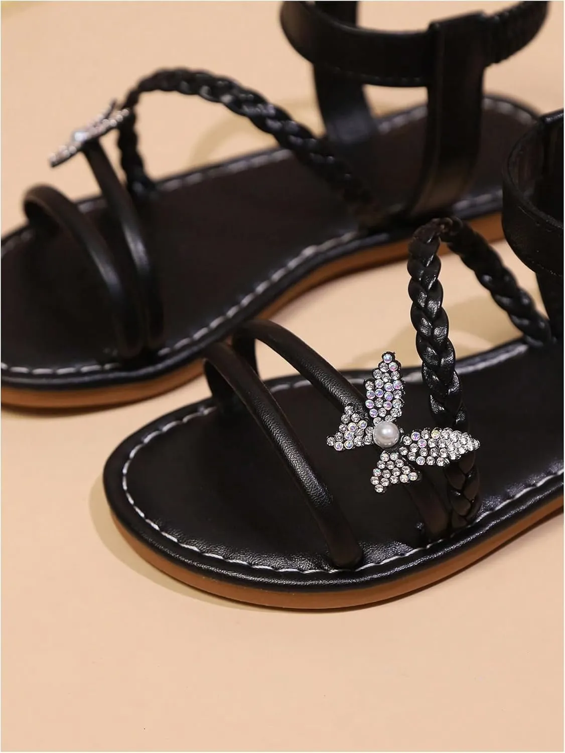 GORGLITTER Girl's Dress Sandals Strappy Glitter Butterfly Open Toe Sandals