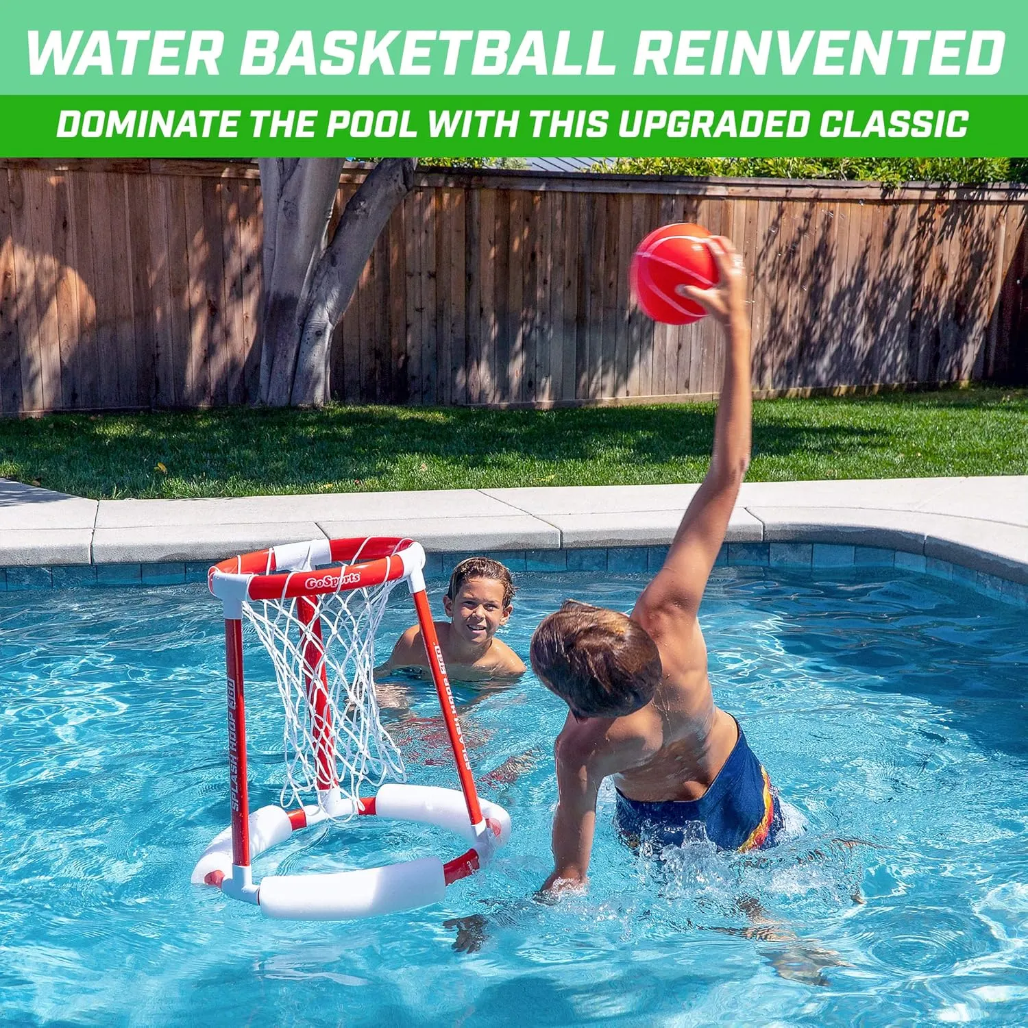 GoSports Splash Hoop 360 Floating Pool Basketball Game - Choose Red or Blue - Includes Hoop, 2 Balls and Pump