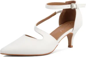 Greatonu Women's Low Heel Pumps Pointed Toe Bridal Wedding Party Kitten Heel Pump Shoes