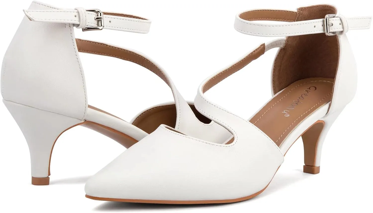 Greatonu Women's Low Heel Pumps Pointed Toe Bridal Wedding Party Kitten Heel Pump Shoes