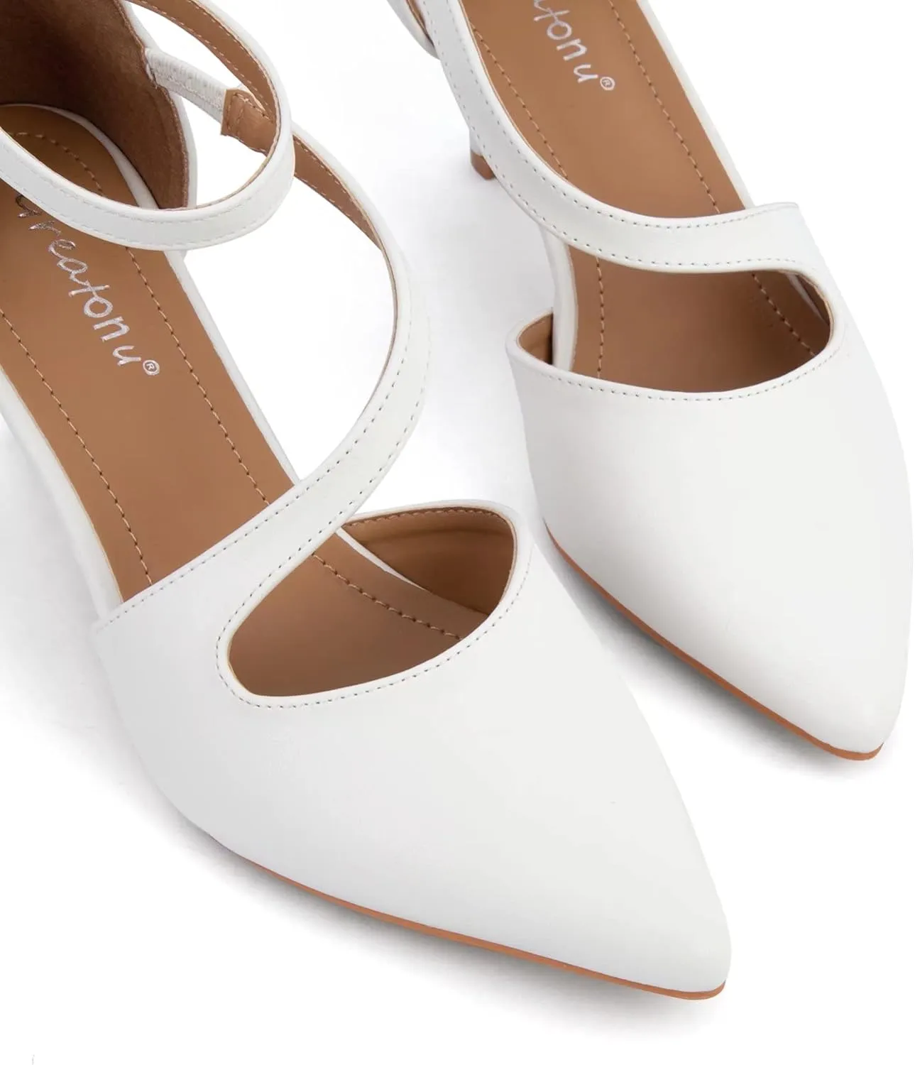 Greatonu Women's Low Heel Pumps Pointed Toe Bridal Wedding Party Kitten Heel Pump Shoes