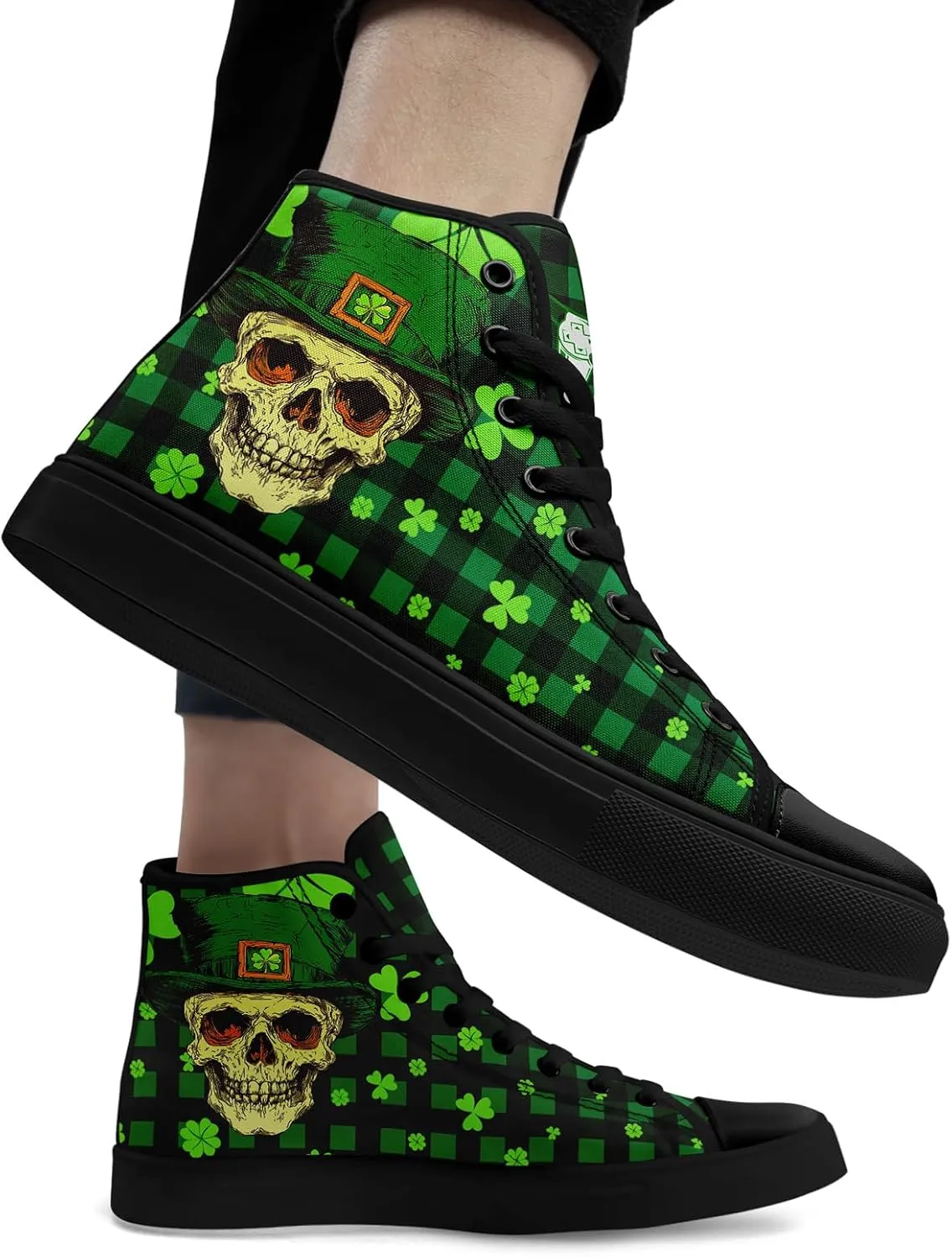 Green Color High-Top Canvas Shoes for Women Men Irish Festival Sneakers Lucky Holiday Parties Gift Sports Casual Shoes