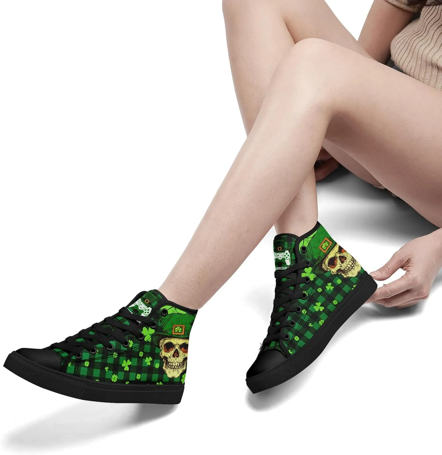 Green Color High-Top Canvas Shoes for Women Men Irish Festival Sneakers Lucky Holiday Parties Gift Sports Casual Shoes