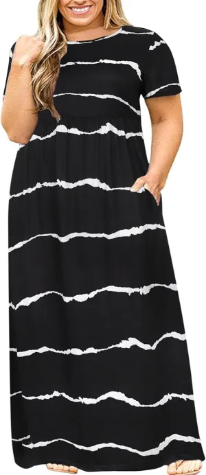 Halife Plus Size Dresses for Curvy Women Summer Casual Beach Long Maxi Dress with Pockets