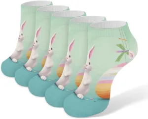 Happy Easter Egg Rabbit Ankle Socks for Men & Women, 5 Pairs Breathable Soft Low Cut Socks, Stretch Sweat Wicking Sox