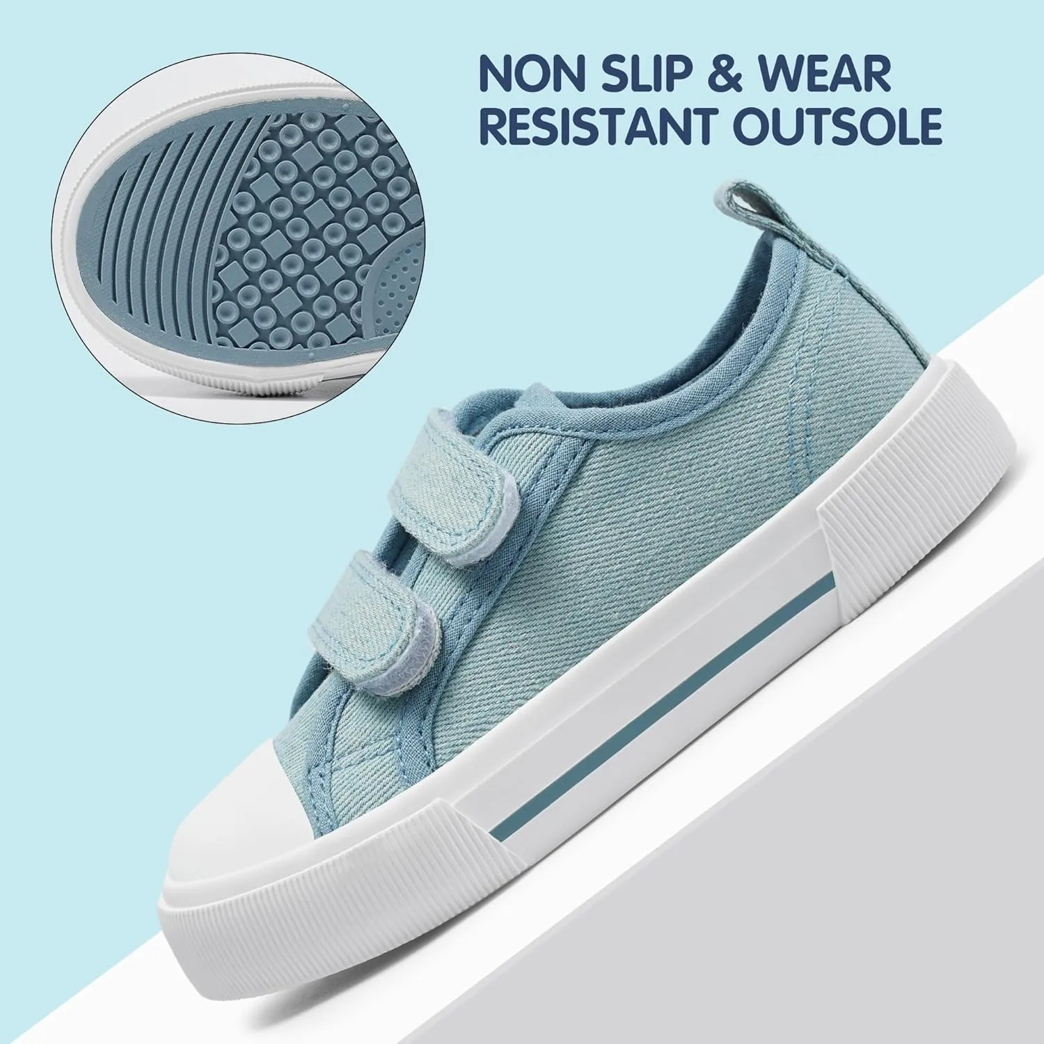 Harvest Land Toddler Kids Canvas Sneakers for Boys and Girls – Casual Walking Shoes with Double Hook-and-Loop Straps, Non-Slip Lightweight Trainers for Baby & Little Kids