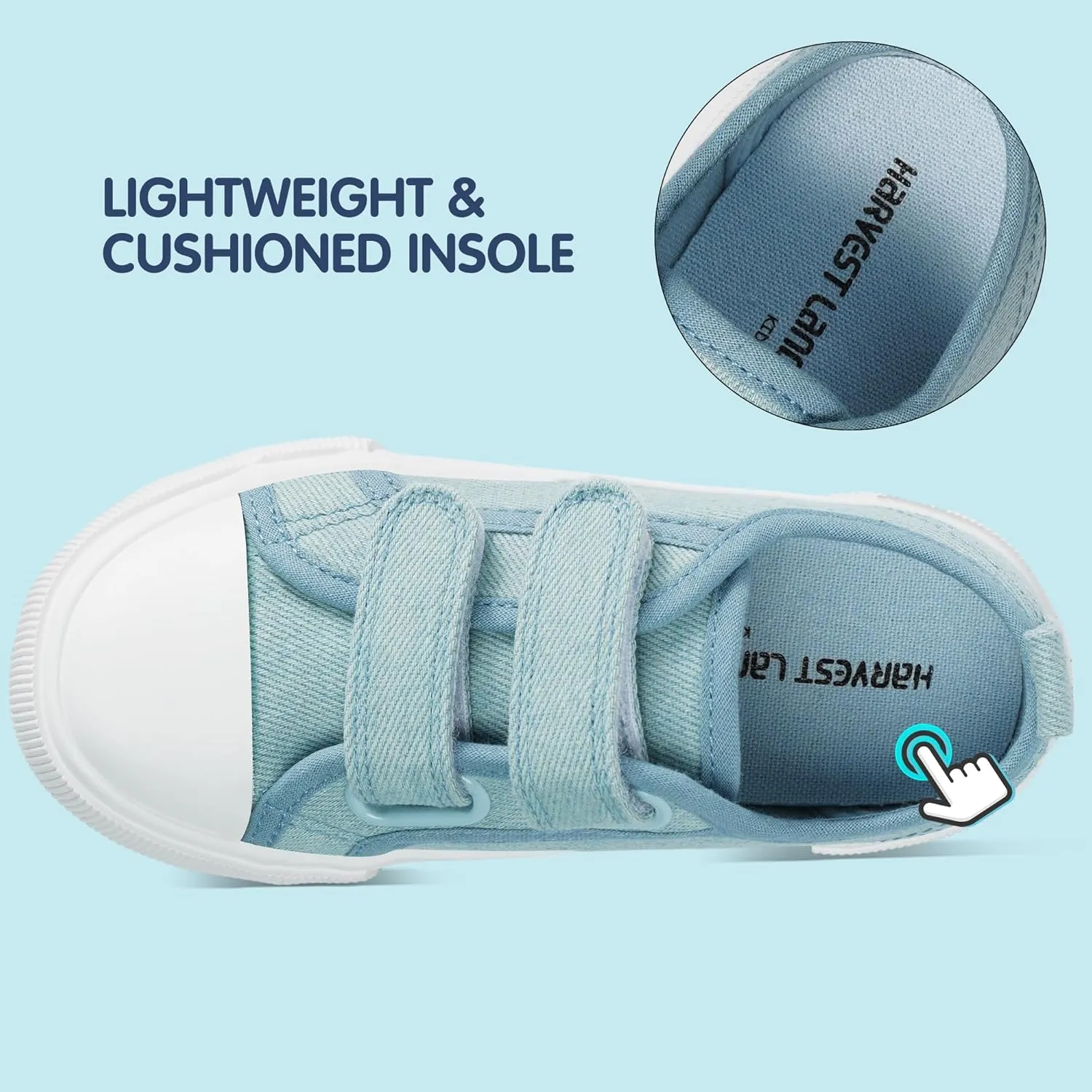 Harvest Land Toddler Kids Canvas Sneakers for Boys and Girls – Casual Walking Shoes with Double Hook-and-Loop Straps, Non-Slip Lightweight Trainers for Baby & Little Kids