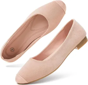 hash bubbie Women's Flats Shoes Ballet Flats Womens Round Toe Memory Foam Comfortable Dress Shoes Faux Suede Slip on Loafers for Women