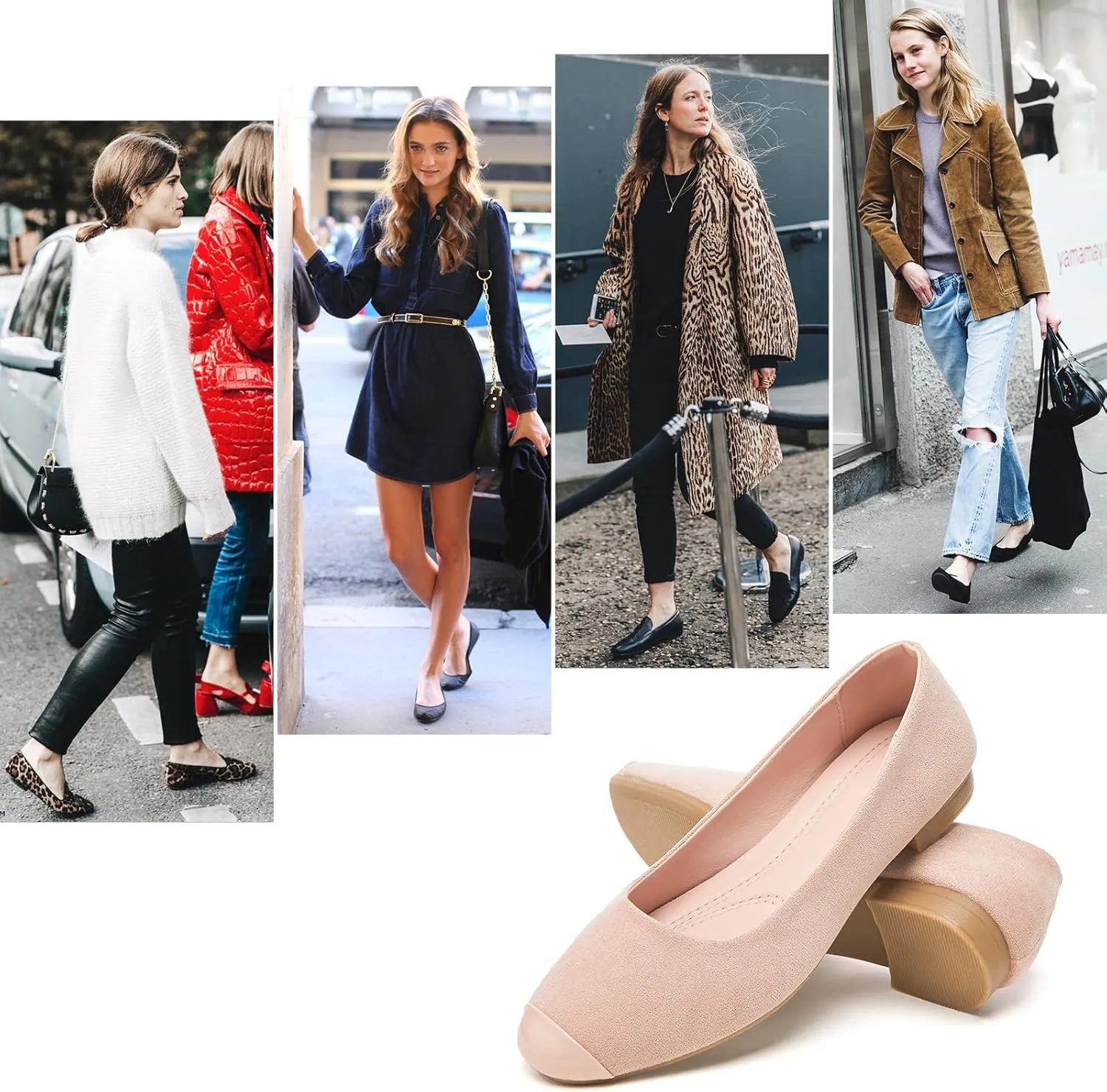 hash bubbie Women's Flats Shoes Ballet Flats Womens Round Toe Memory Foam Comfortable Dress Shoes Faux Suede Slip on Loafers for Women
