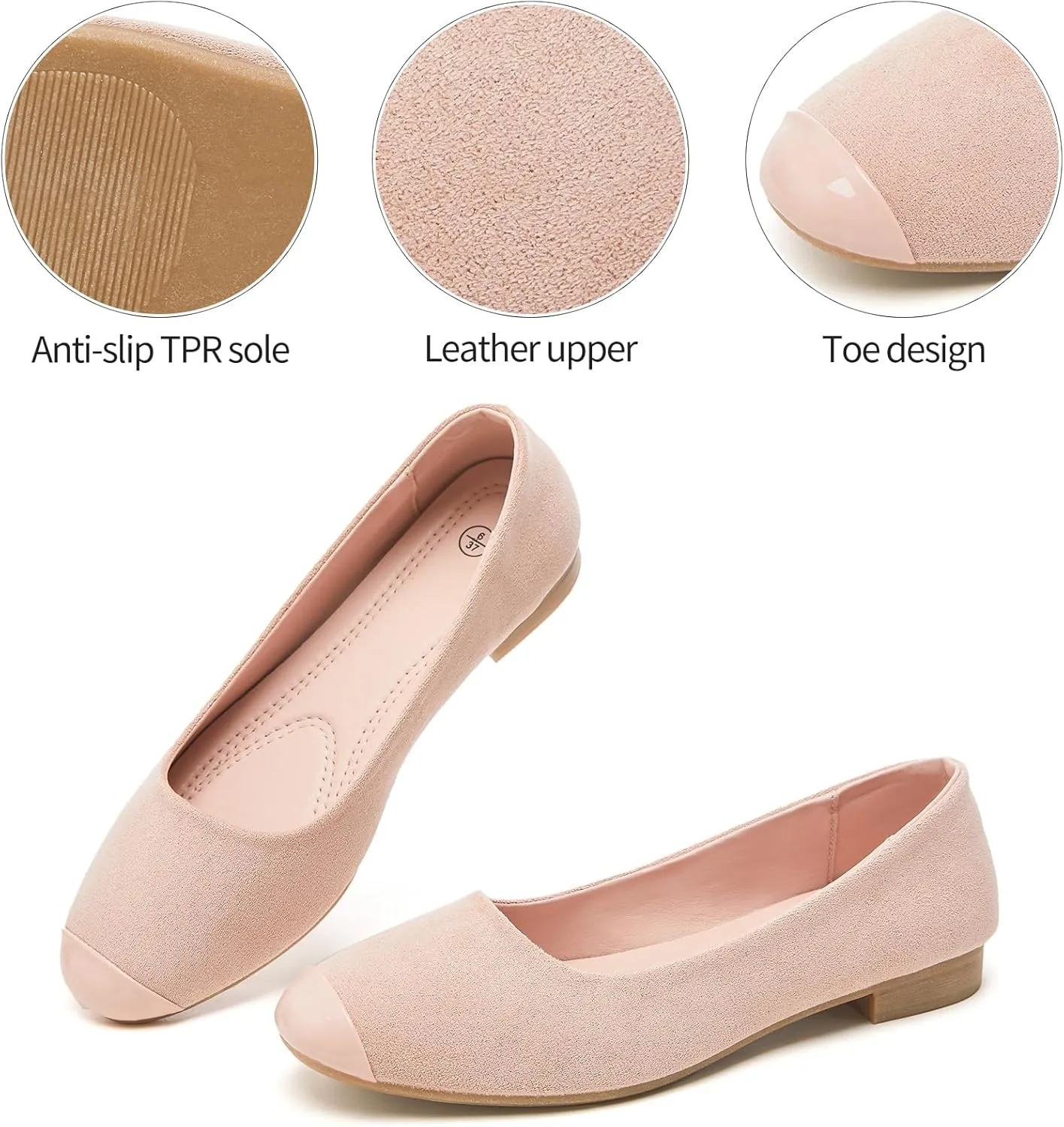 hash bubbie Women's Flats Shoes Ballet Flats Womens Round Toe Memory Foam Comfortable Dress Shoes Faux Suede Slip on Loafers for Women