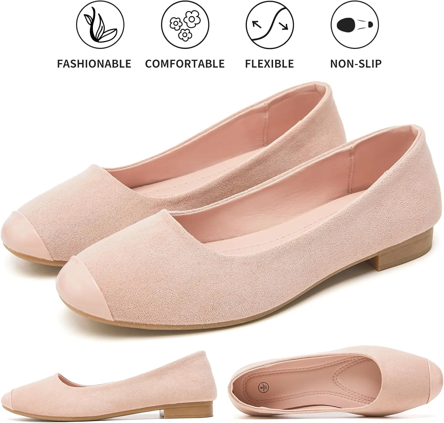 hash bubbie Women's Flats Shoes Ballet Flats Womens Round Toe Memory Foam Comfortable Dress Shoes Faux Suede Slip on Loafers for Women