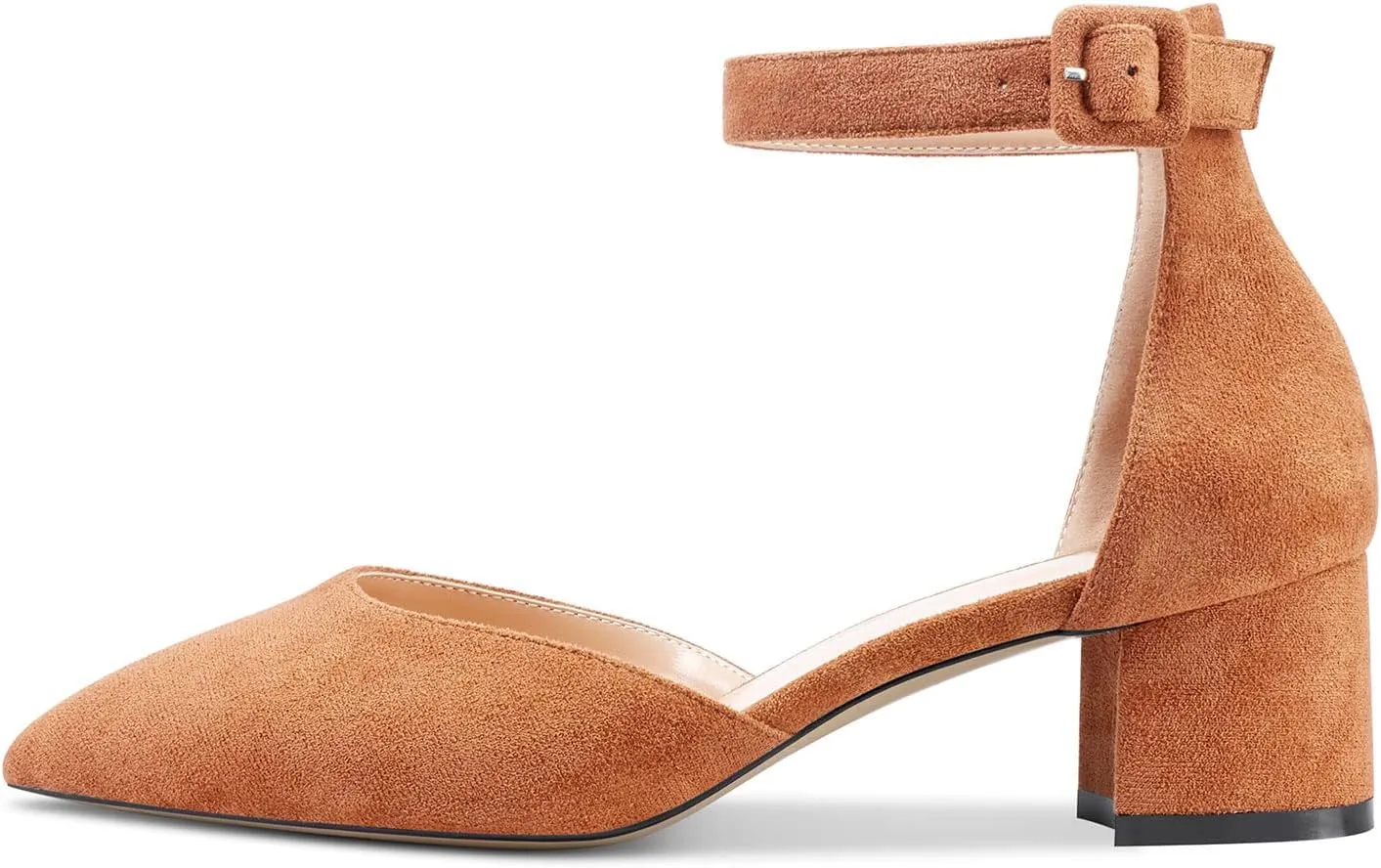 HDEUOLM Women Kitten Block Heels Ankle Strap Pumps Closed Toe Low Chunky Heel Sandals Basic Shoes