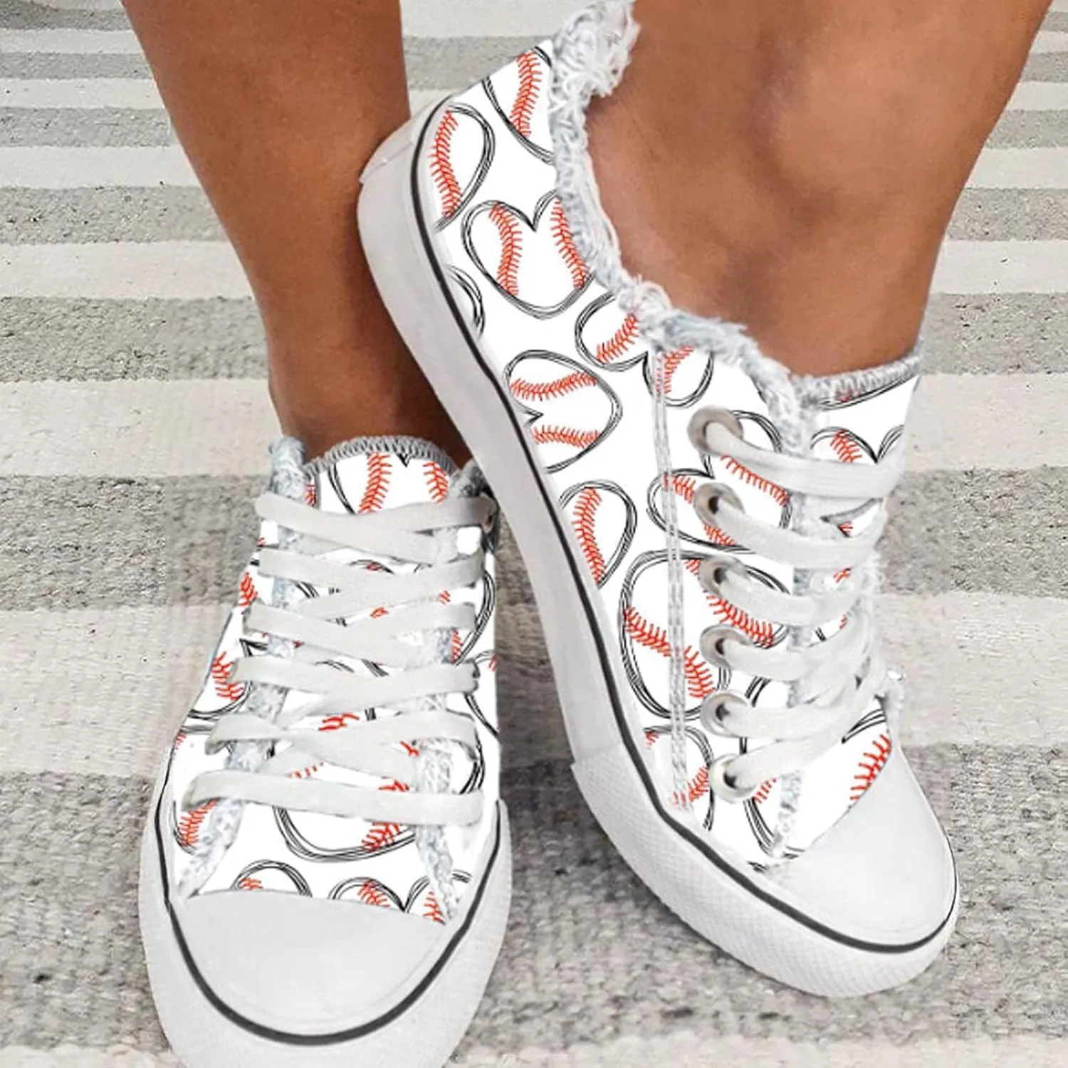 Heart Baseball Canvas Sneakers for Women Fashion Casual Walking Shoes