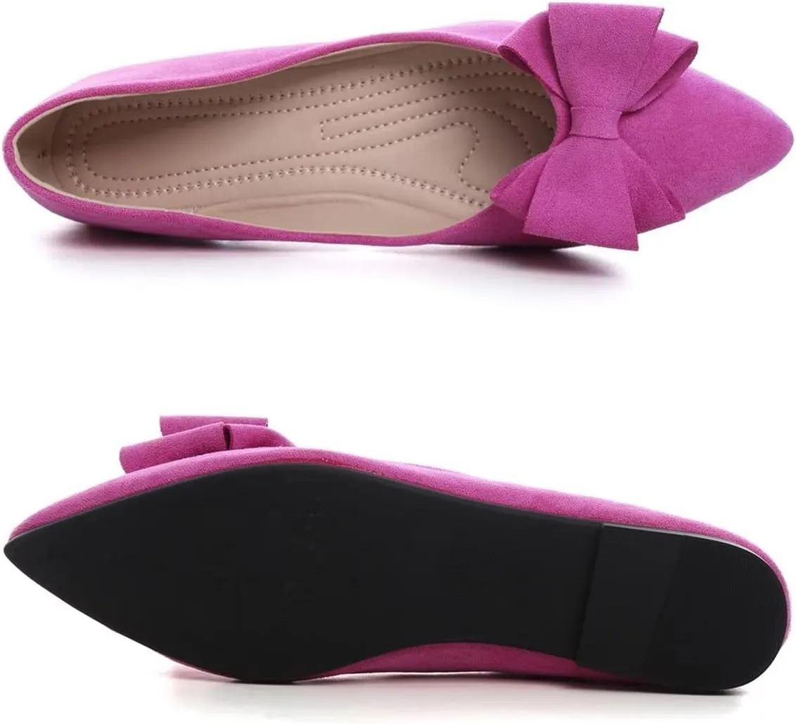 Hee grand Bowknot Flats for Women Pointed Toe Ballet Shoes Soft Slip on Loafers Suede Dress Shoes