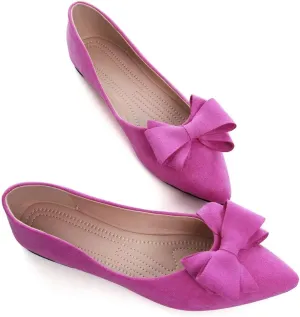 Hee grand Bowknot Flats for Women Pointed Toe Ballet Shoes Soft Slip on Loafers Suede Dress Shoes