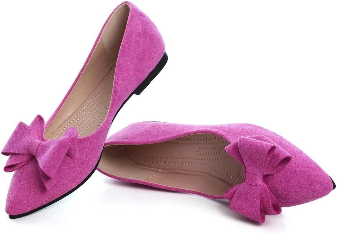 Hee grand Bowknot Flats for Women Pointed Toe Ballet Shoes Soft Slip on Loafers Suede Dress Shoes
