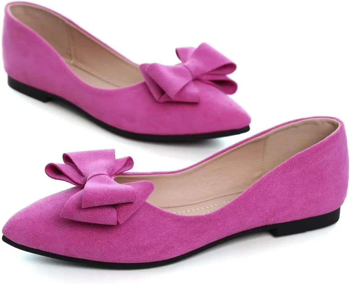 Hee grand Bowknot Flats for Women Pointed Toe Ballet Shoes Soft Slip on Loafers Suede Dress Shoes