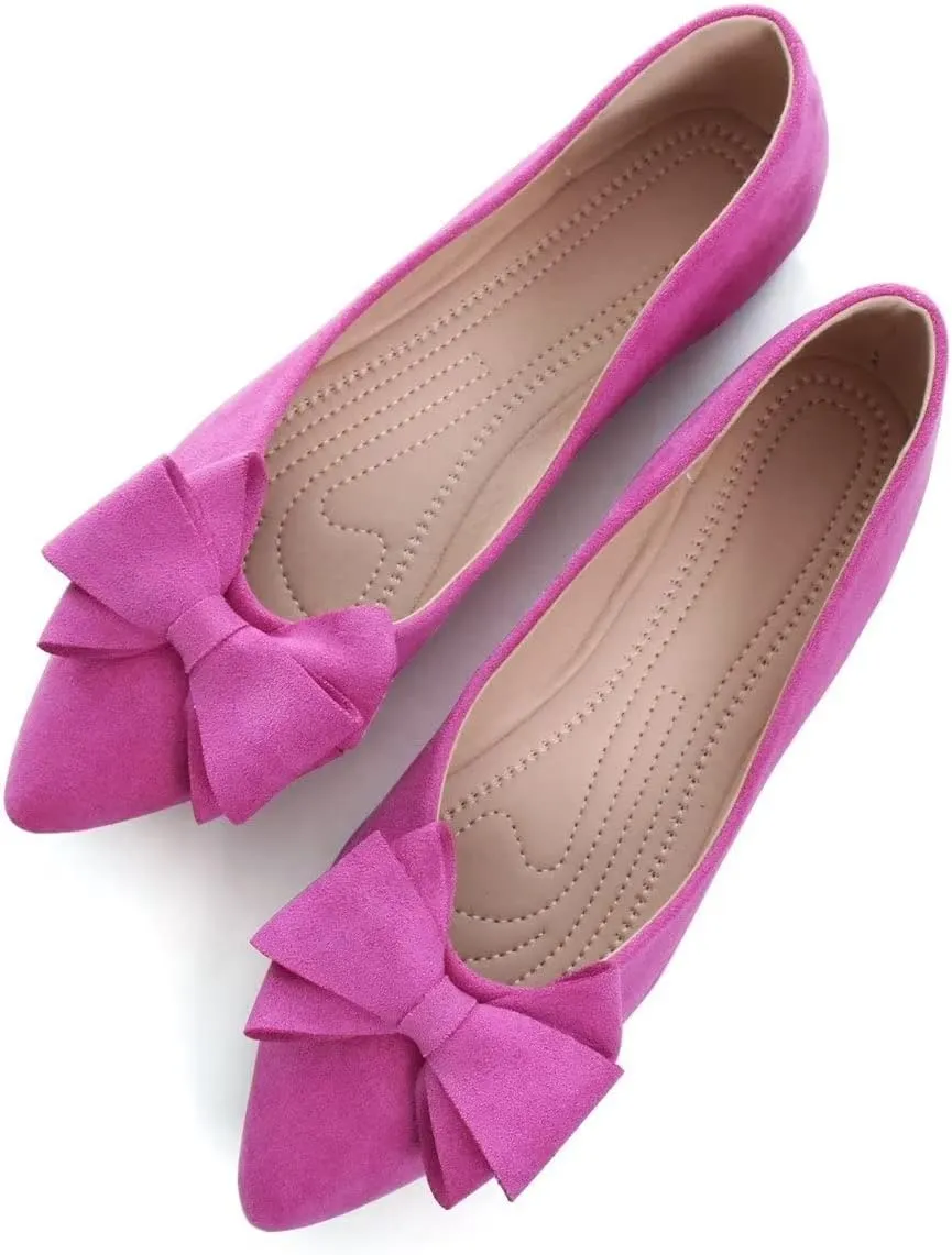 Hee grand Bowknot Flats for Women Pointed Toe Ballet Shoes Soft Slip on Loafers Suede Dress Shoes