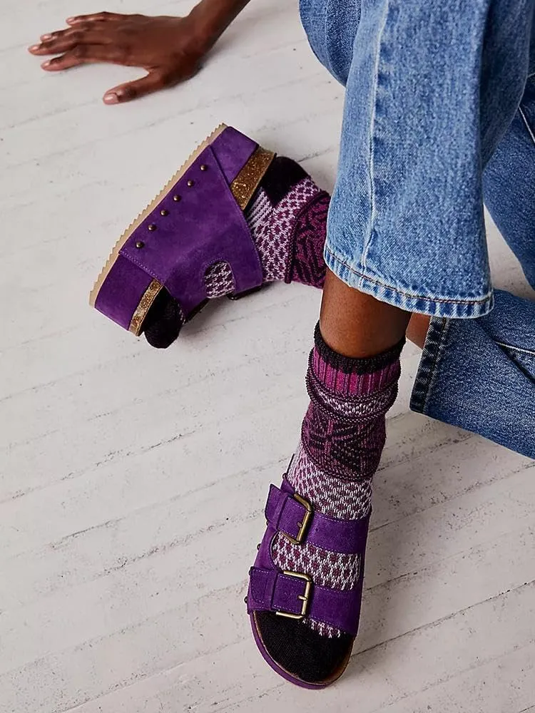 heelchic Platform Sandals Women, Chunky Platform Wedges with Arch Support, Big Buckle Casual Open Toe Slide Sandals