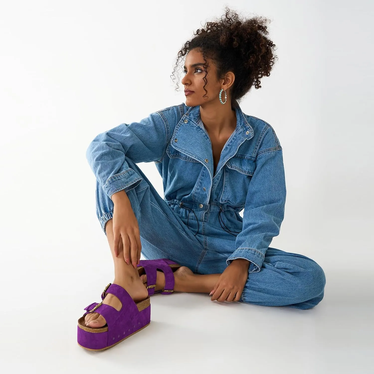 heelchic Platform Sandals Women, Chunky Platform Wedges with Arch Support, Big Buckle Casual Open Toe Slide Sandals