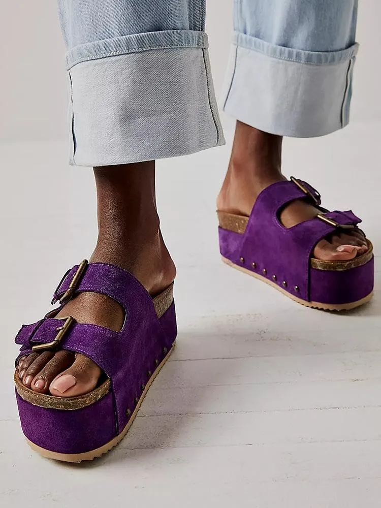 heelchic Platform Sandals Women, Chunky Platform Wedges with Arch Support, Big Buckle Casual Open Toe Slide Sandals