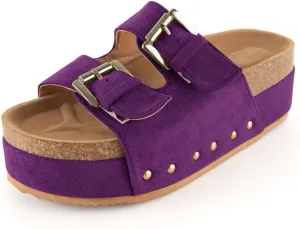 heelchic Platform Sandals Women, Chunky Platform Wedges with Arch Support, Big Buckle Casual Open Toe Slide Sandals