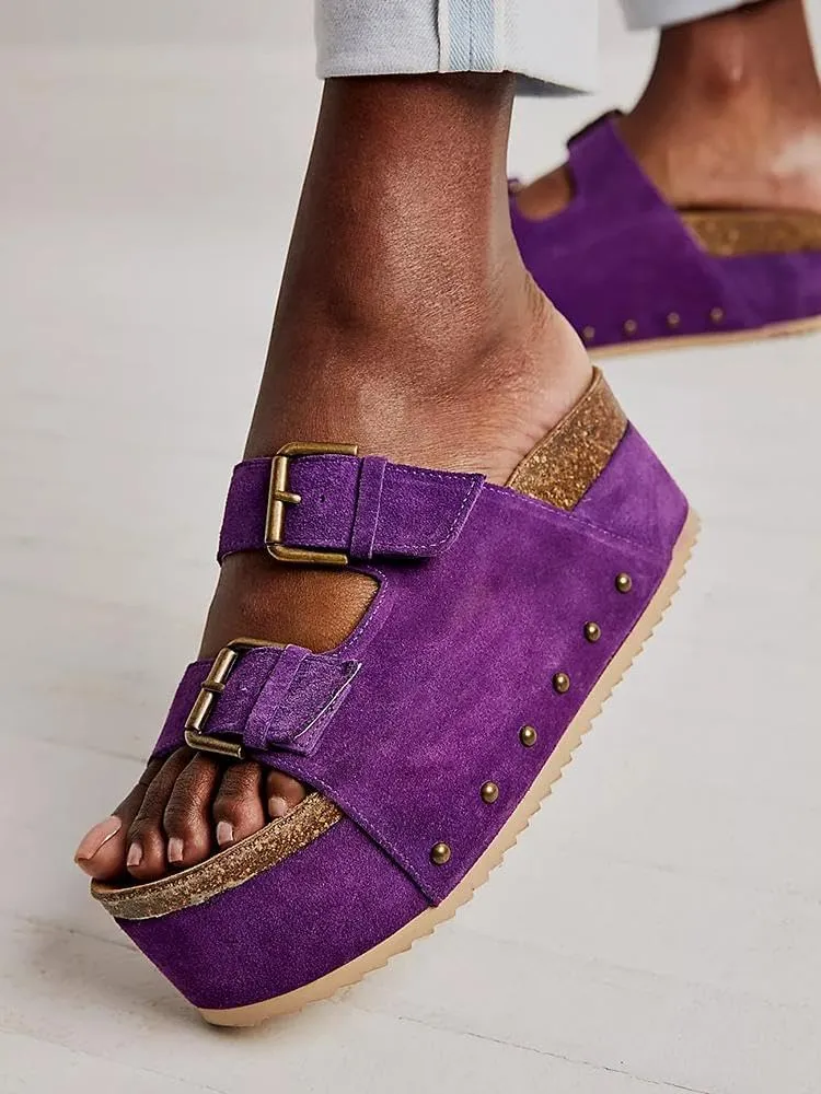 heelchic Platform Sandals Women, Chunky Platform Wedges with Arch Support, Big Buckle Casual Open Toe Slide Sandals