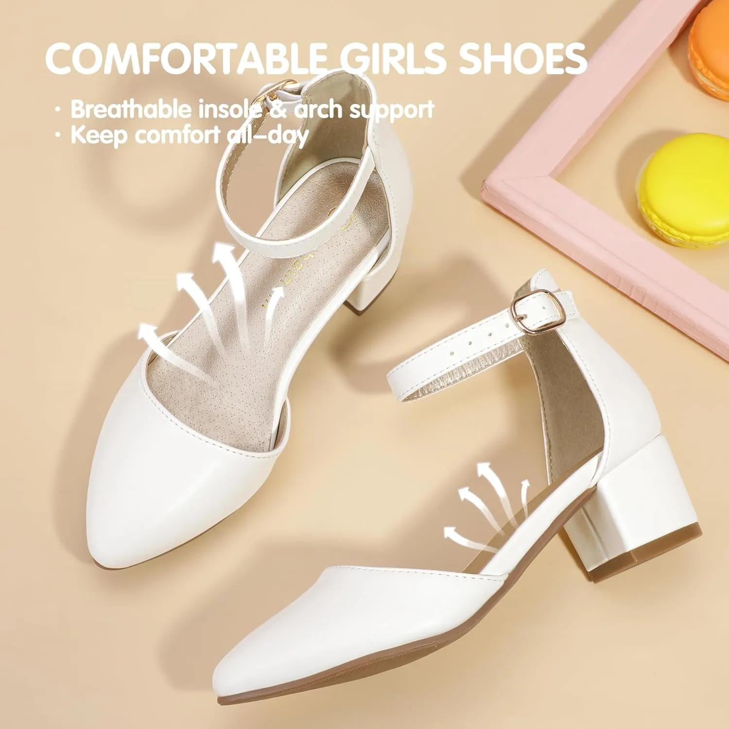 Hehainom Girls Dress Shoes High Heels Sandals Ankle Strap Flower Girl Little Big Kid Mary Jane Wedding Party Communion Mily Pump Shoes
